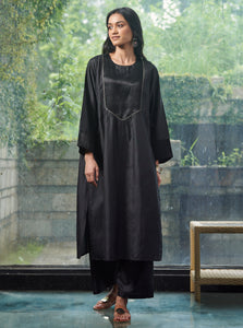 Midnight Black Mashru Silk Kurta Set