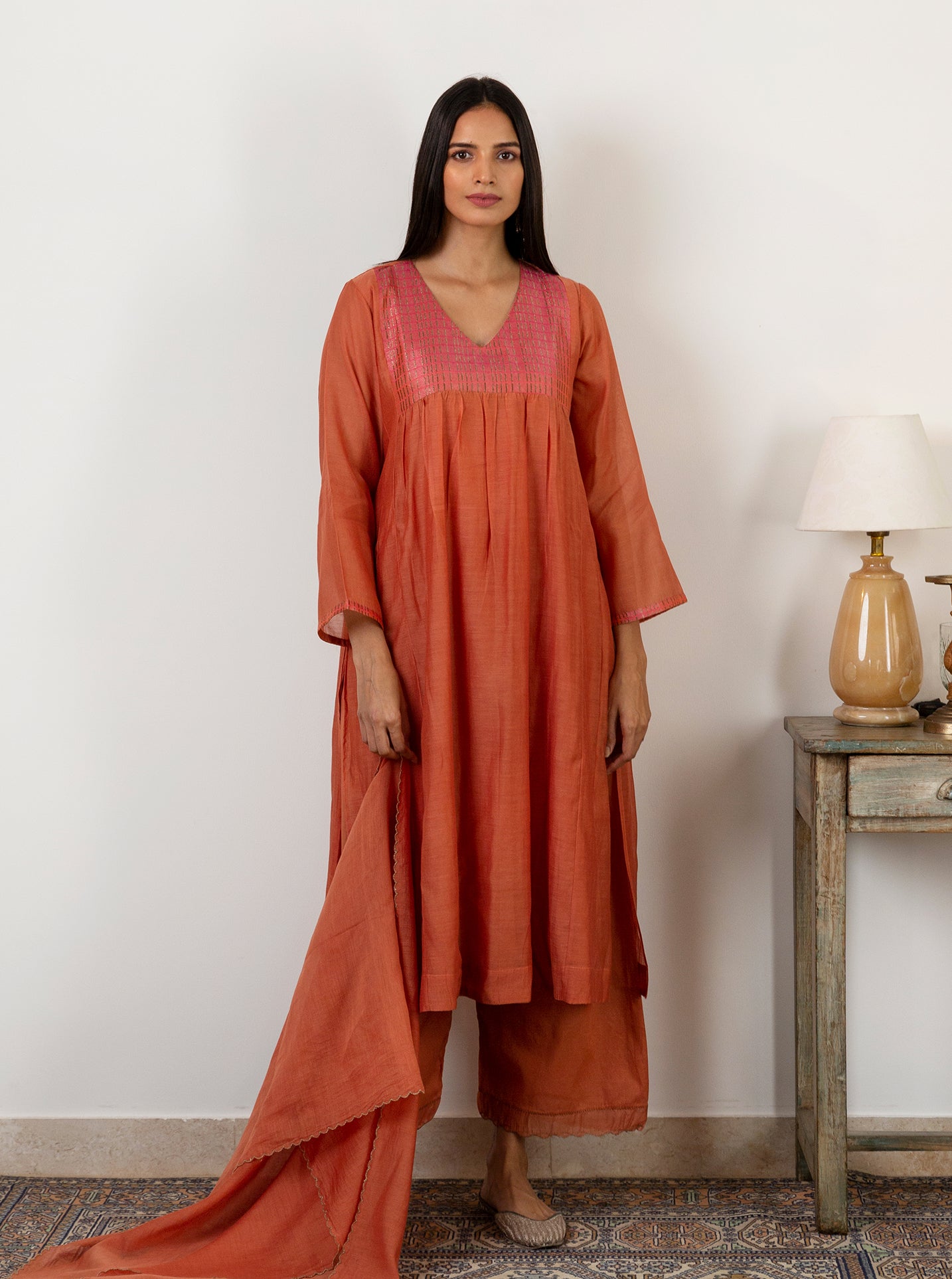 Buy Orange Top And Dupatta Brocade Pant Art Woven Kurta Set For Women by  Samyukta Singhania Online at Aza Fashions.