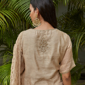 Almond Embroidered Tissue Saree