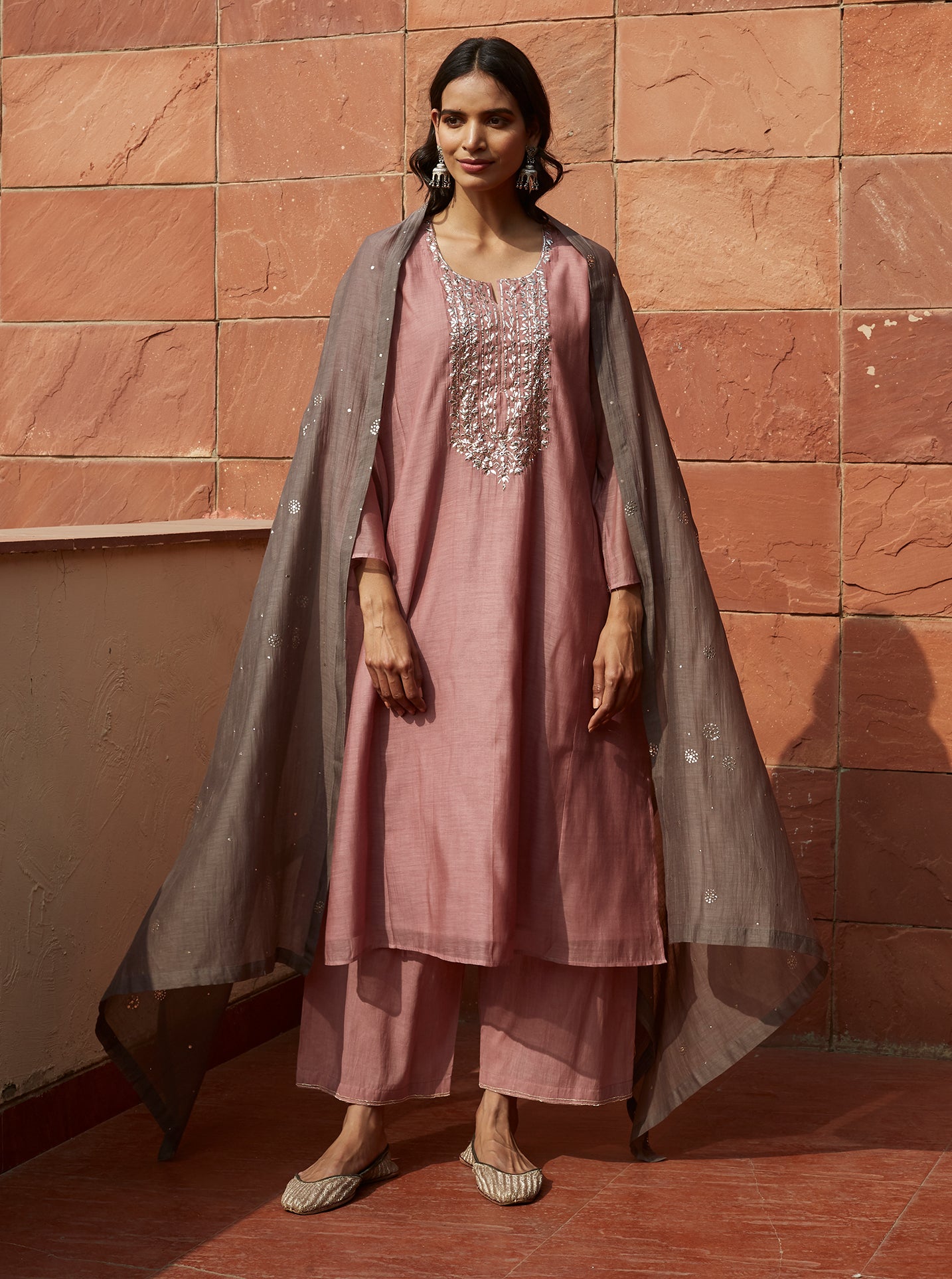 Blush and Slate Mukaish Kurta Set