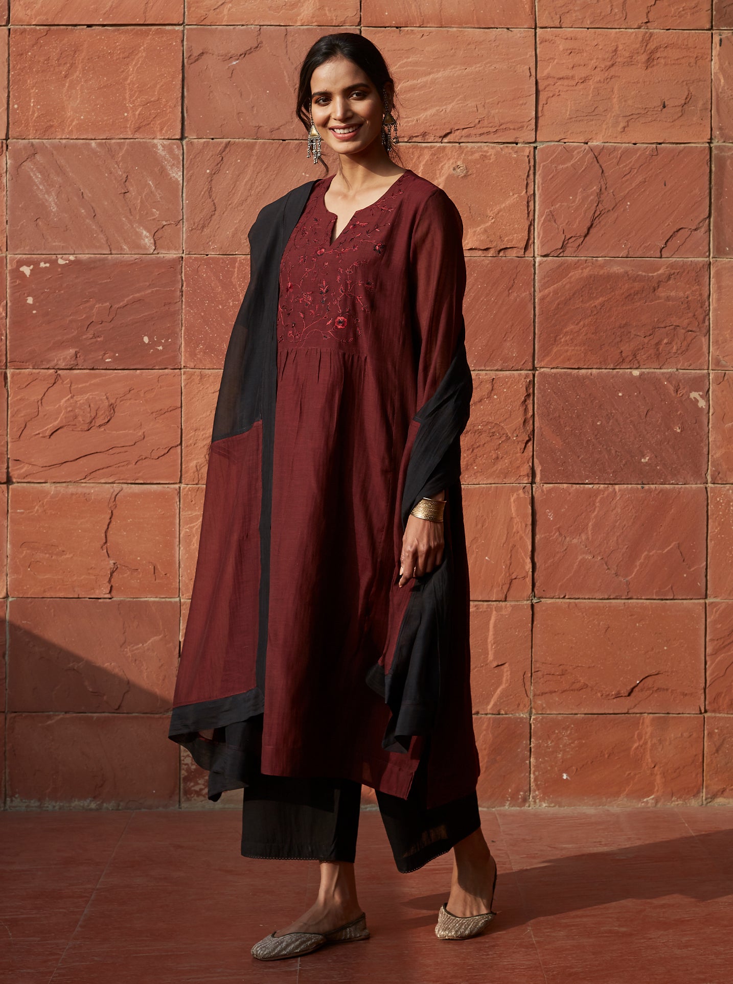Burgundy Embroidered Kurta Set