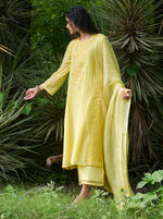 Load image into Gallery viewer, Canary Yellow Dabka Embroidered Kurta Set
