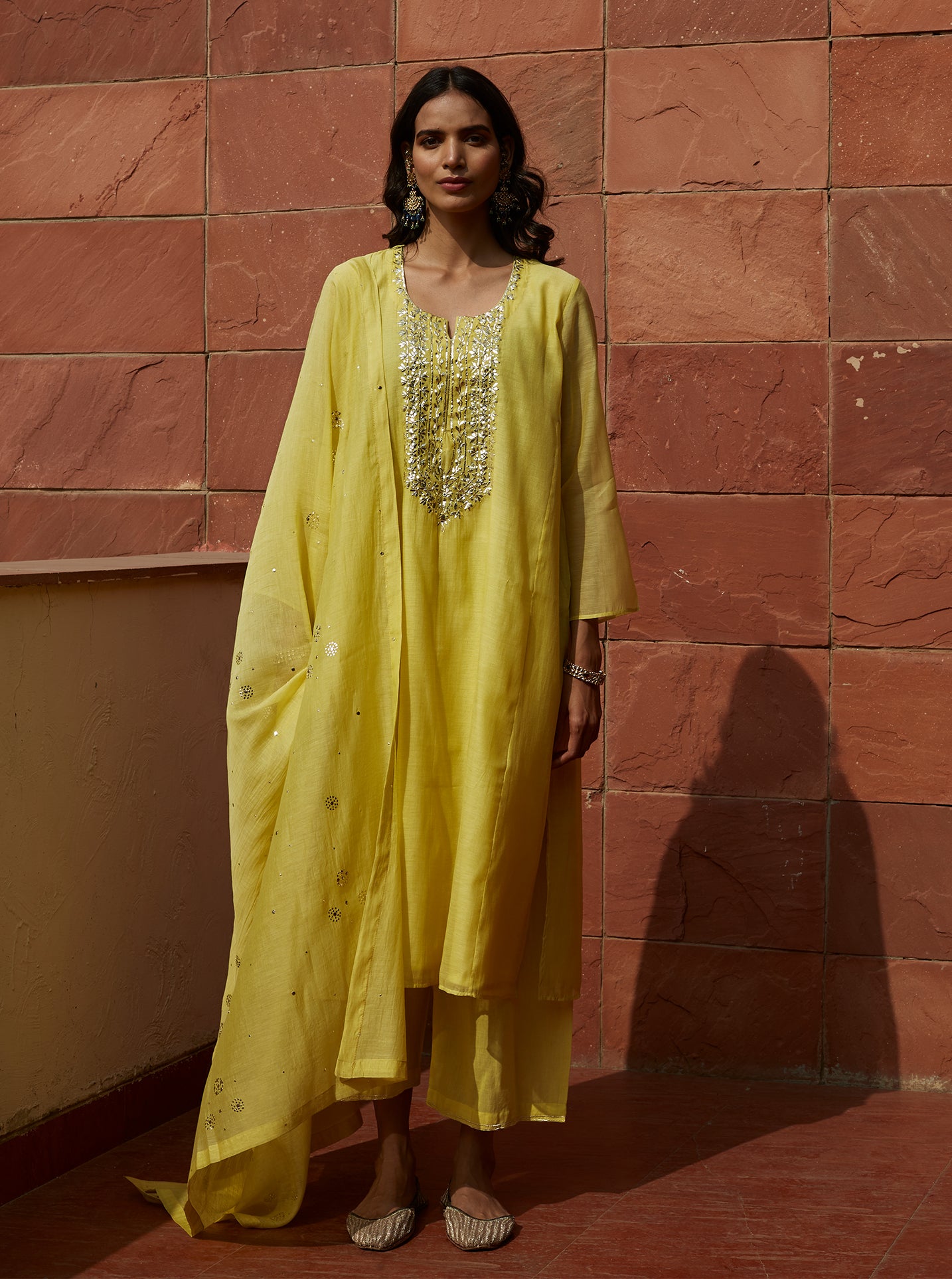Canary Yellow Mukaish Kurta Set