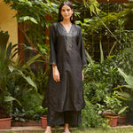 Load image into Gallery viewer, Charcoal Embroidered Silk Kurta
