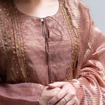 Load image into Gallery viewer, Dusty Rose Embroidered Tissue Kurta Set
