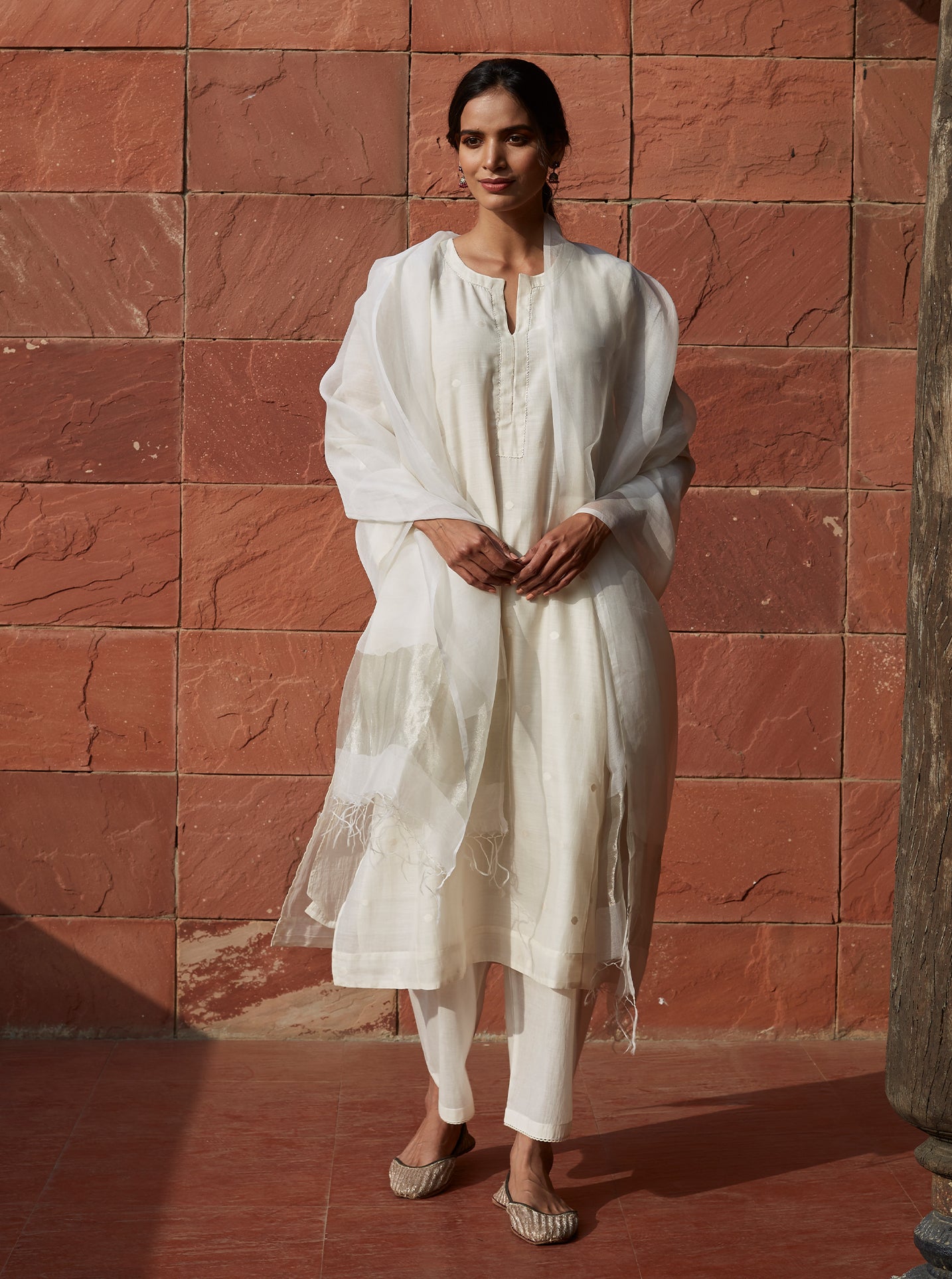 Ivory Dotted Classic Kurta Set