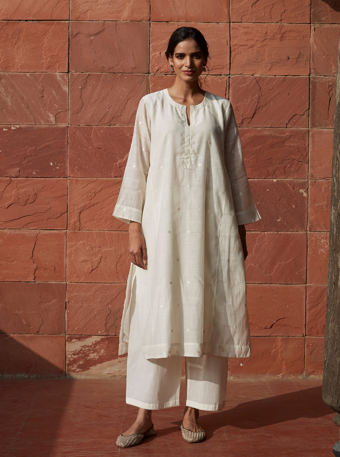 Ivory Dotted Classic Kurta Set