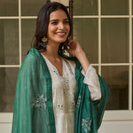 Load image into Gallery viewer, Ivory and Emerald Embroidered Kurta Set
