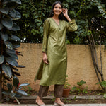 Load image into Gallery viewer, Leaf Green Embroidered Silk Kurta
