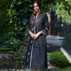 Midnight Black Contrasting Prints Kurta
