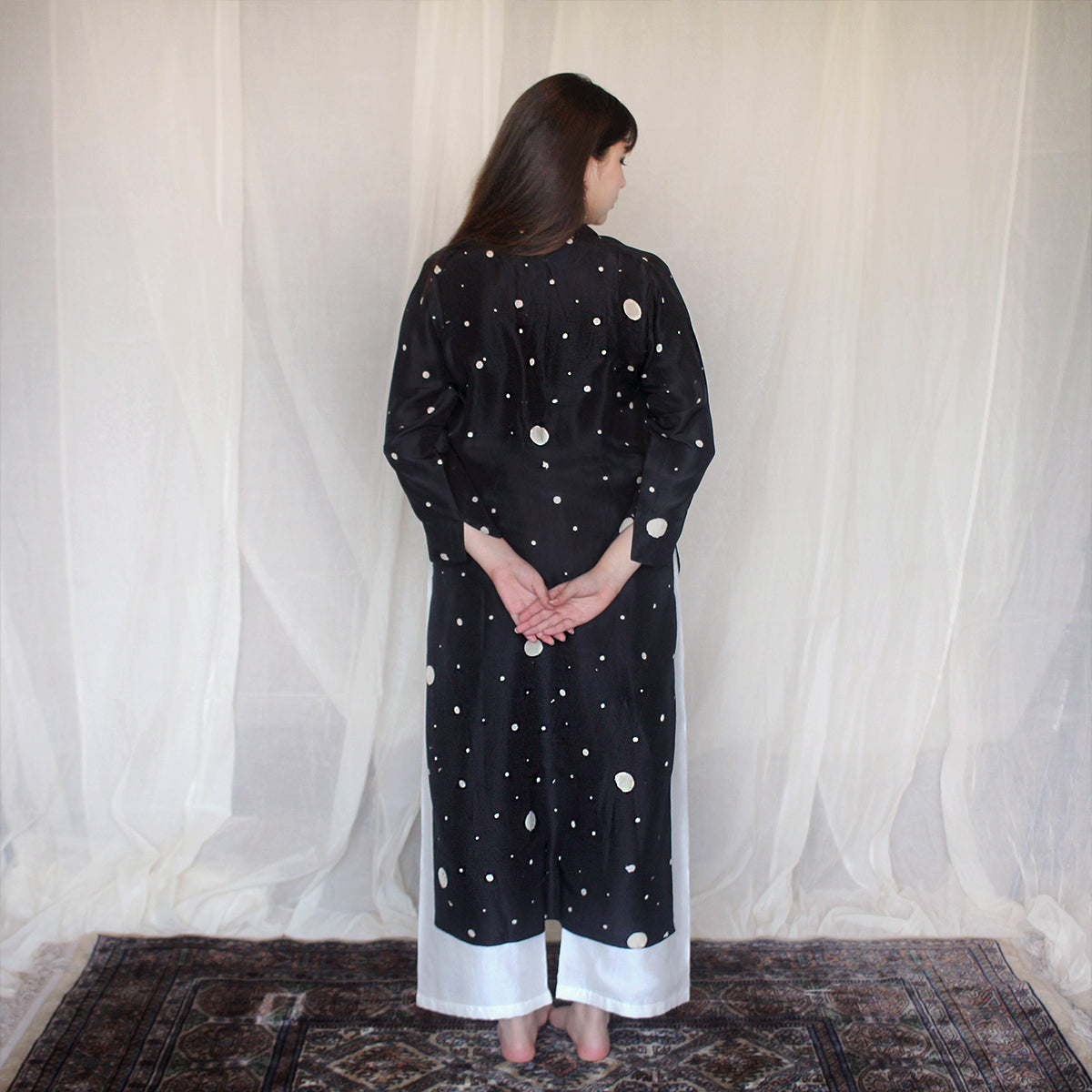 Midnight Black Dotted Print Kurta