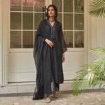 Load image into Gallery viewer, Midnight Black Embroidered Dotted Kurta Set
