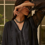 Load image into Gallery viewer, Midnight Black Embroidered Dotted Kurta Set
