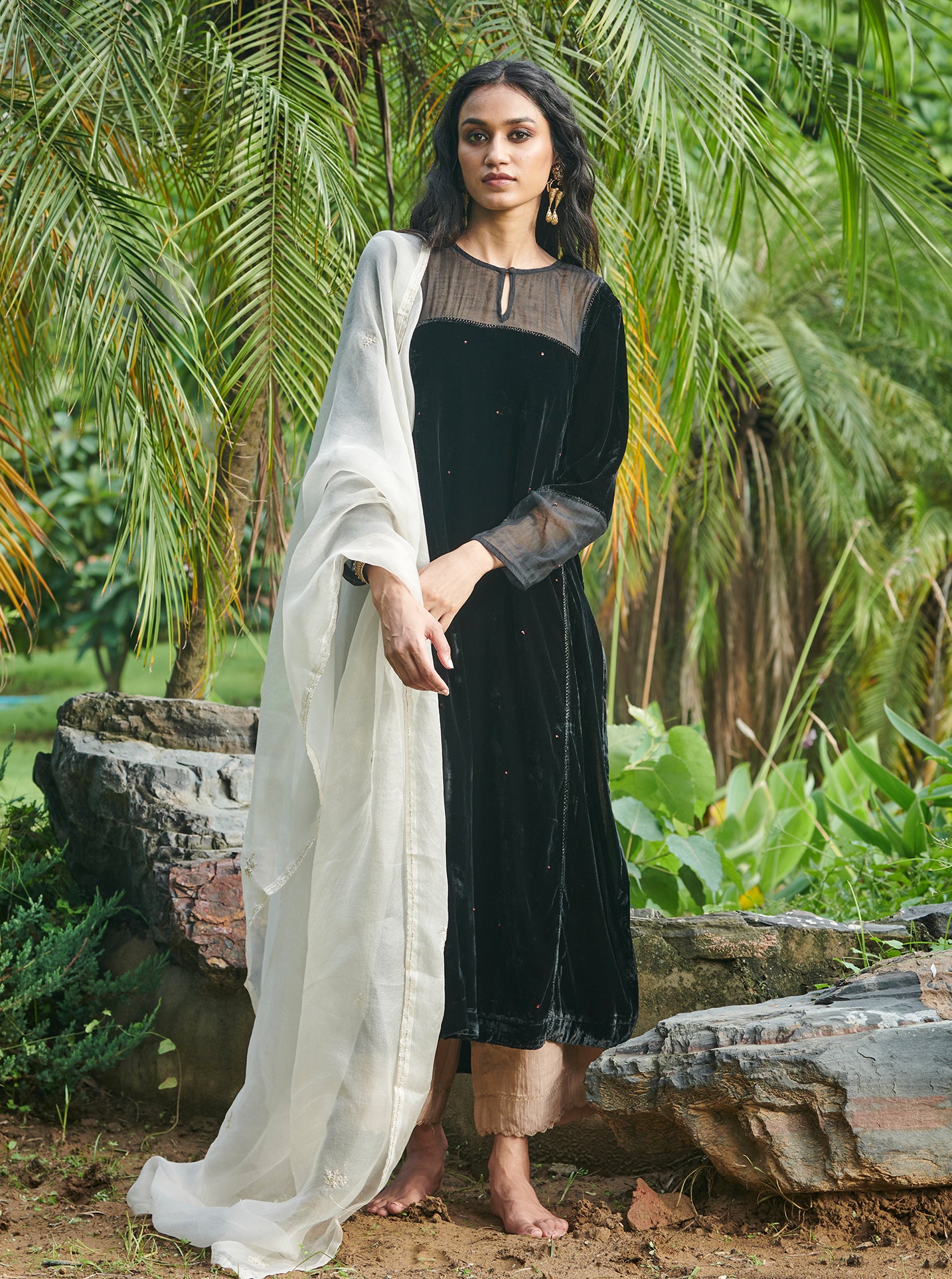 Midnight Black Velvet Kurta Set