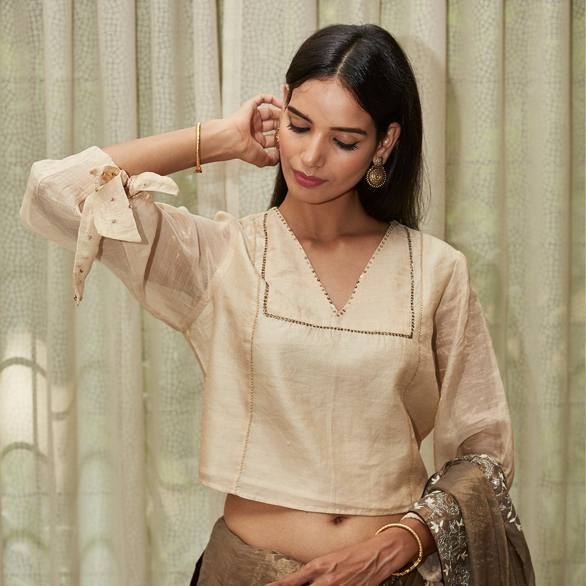 Nude Embroidered Tissue Blouse