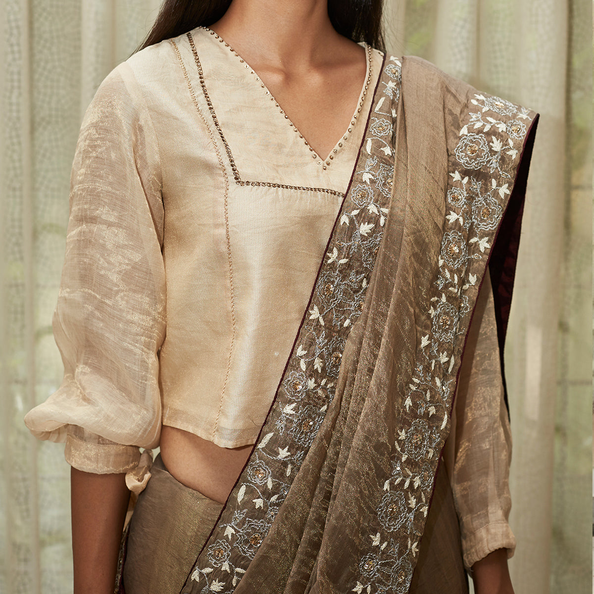 Nude Embroidered Tissue Blouse – Andaaz by Jyoti Dhawan