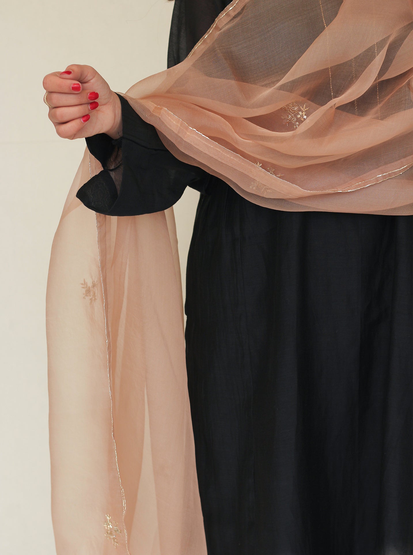 Rose Embroidered Organza Dupatta