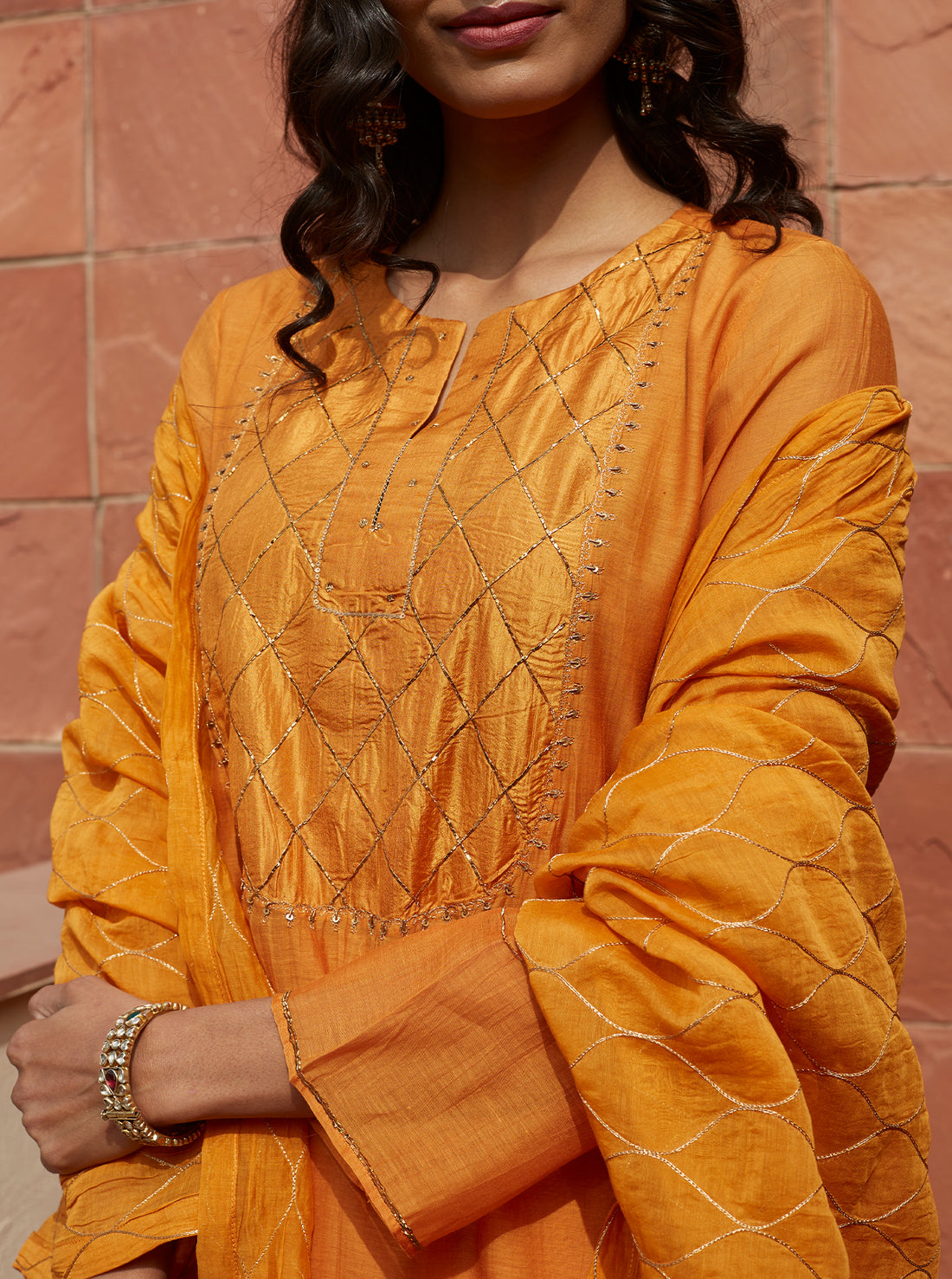 Saffron Embroidered Kurta Set