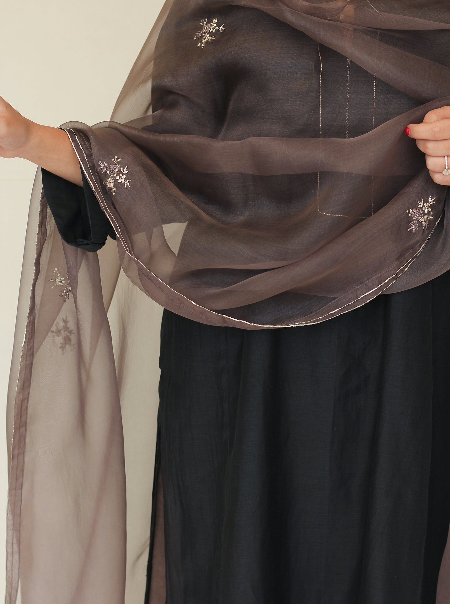 Slate Embroidered Organza Dupatta