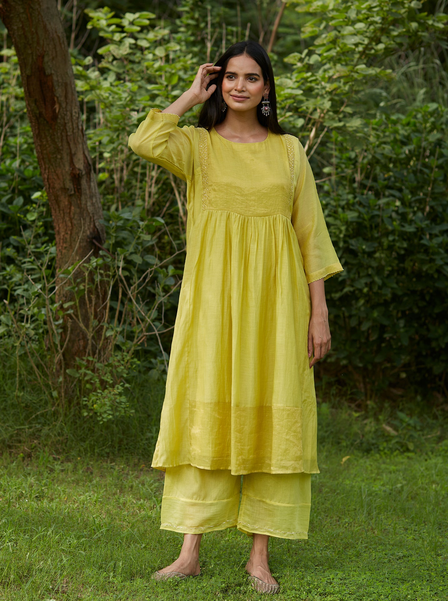 Canary Yellow Tissue Festive Kurta Set