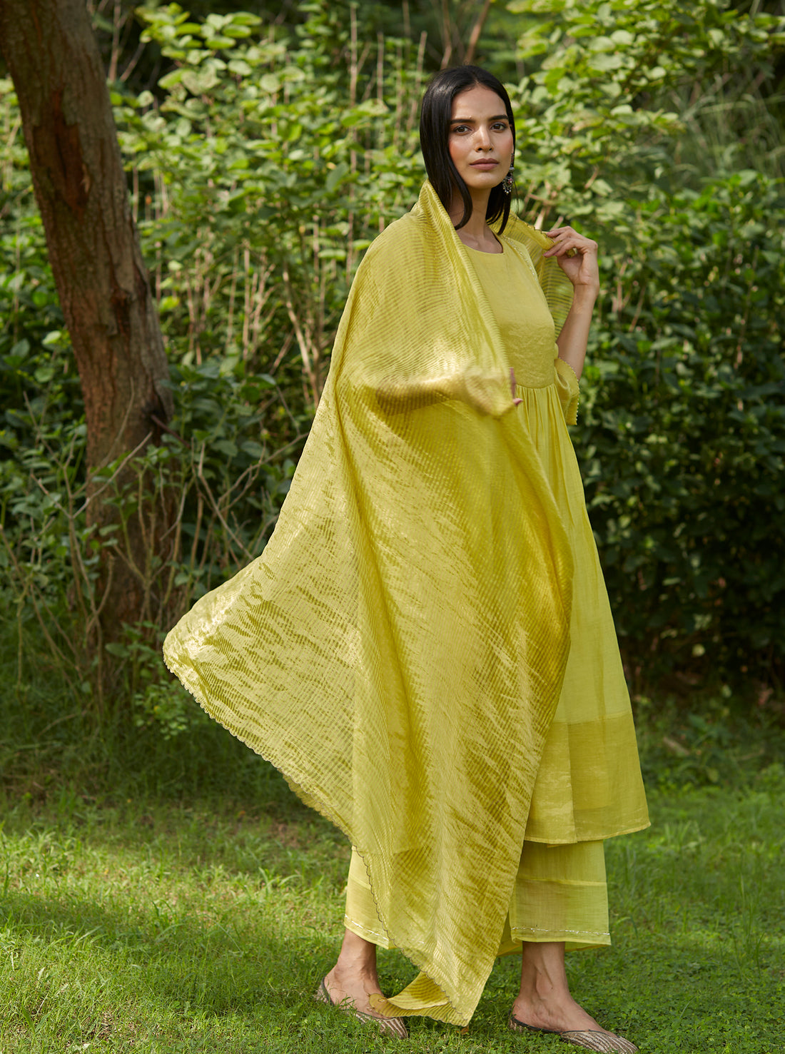 Canary Yellow Tissue Festive Kurta Set