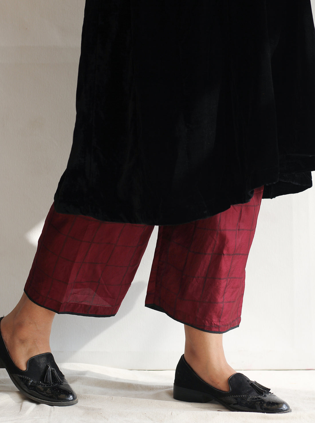 Burgundy Checkered Silk Farshi