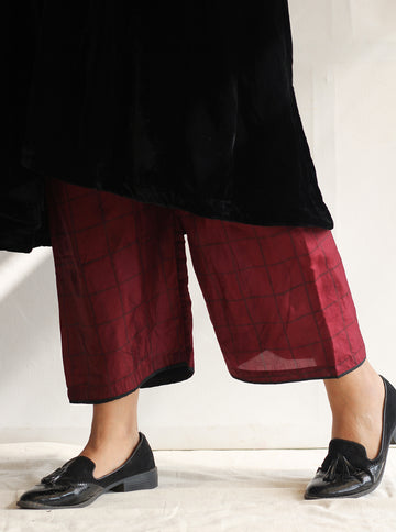 Burgundy Checkered Silk Farshi