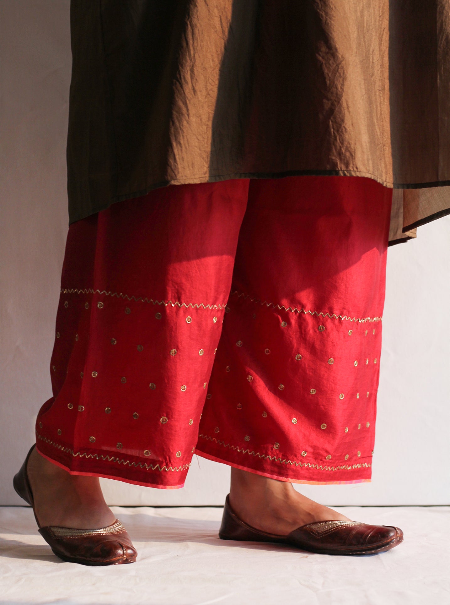 Scarlet Embroidered Silk Farshi
