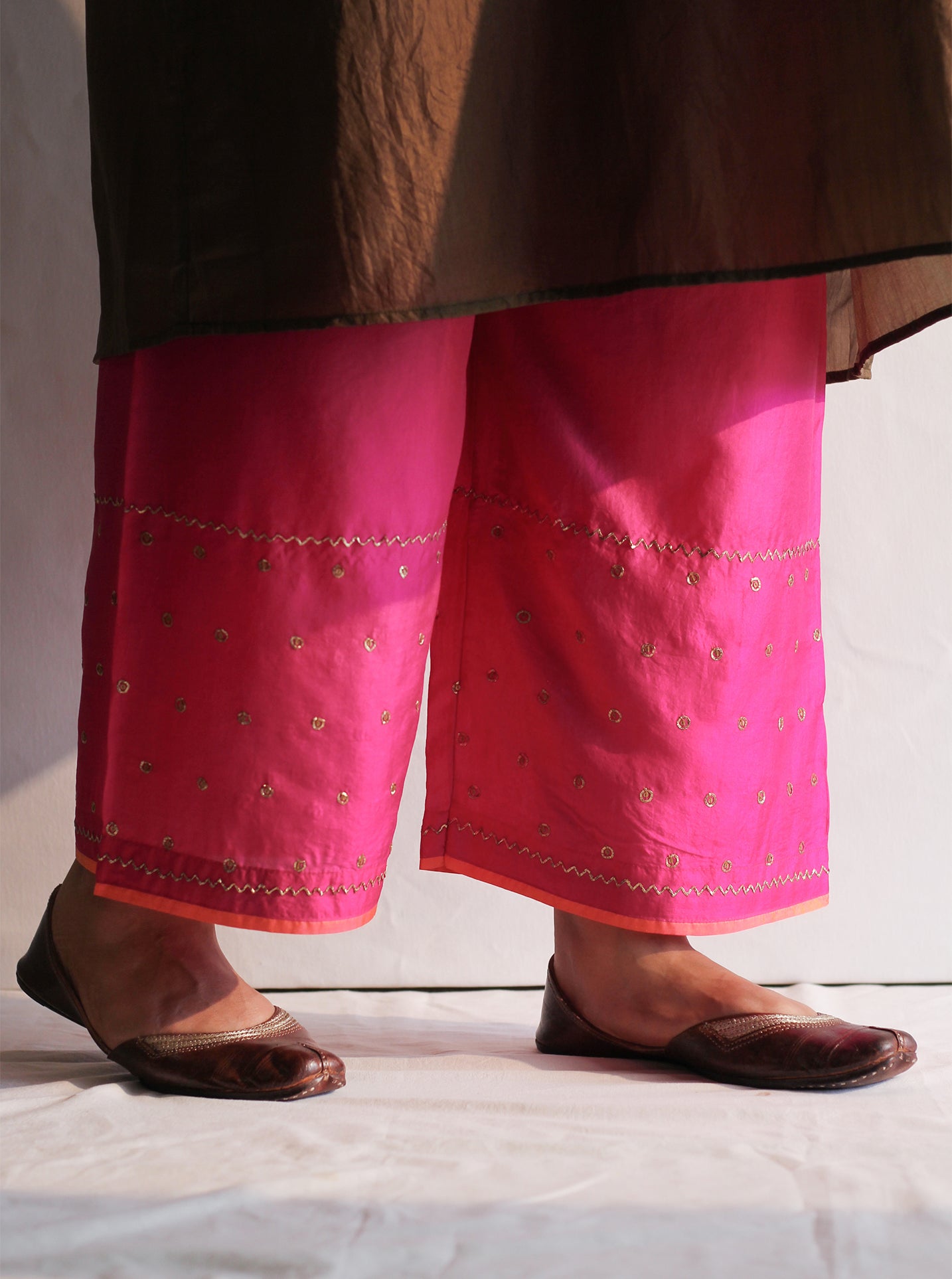 Fuchsia Embroidered Silk Farshi