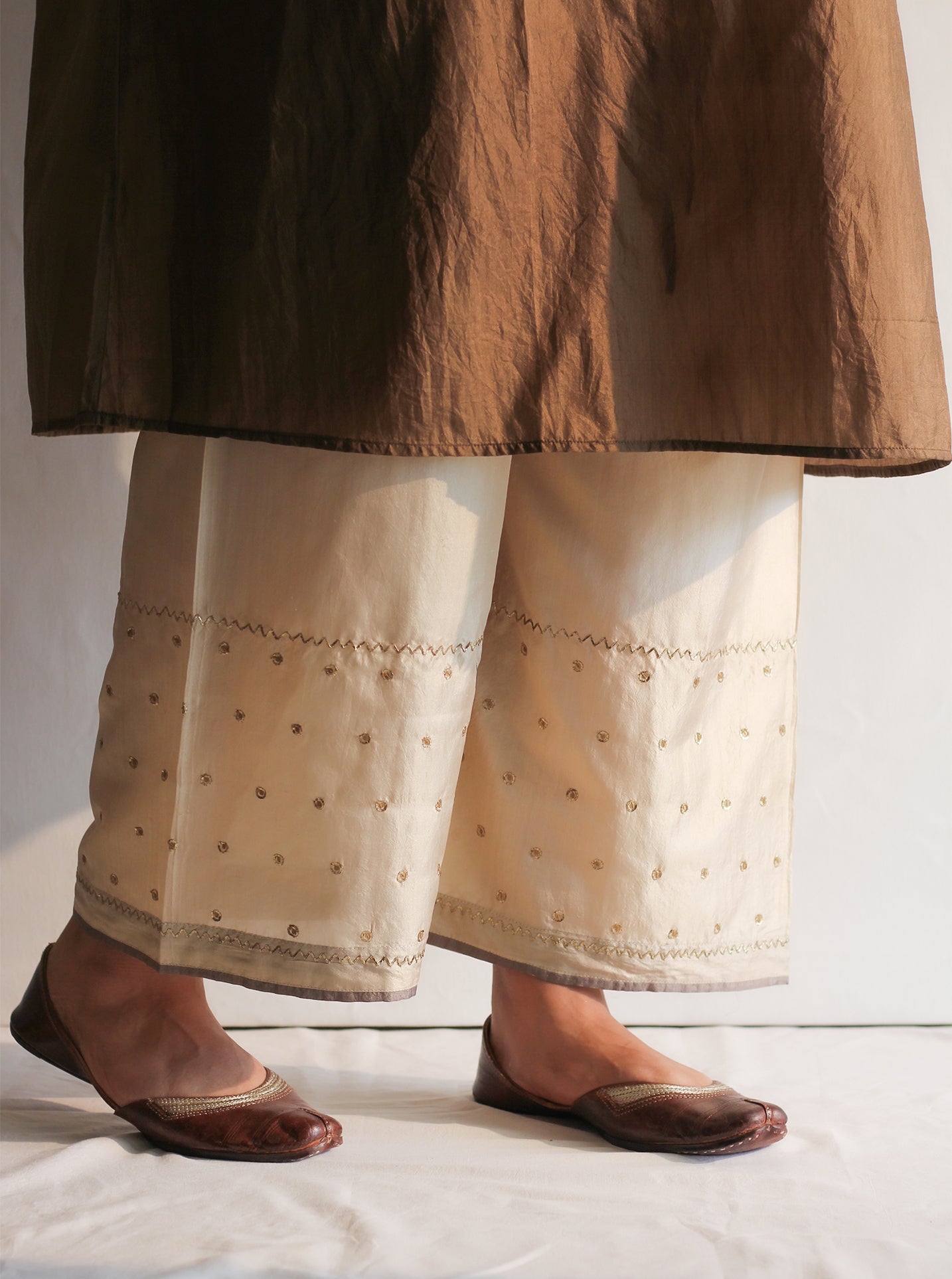 Ivory Embroidered Silk Farshi