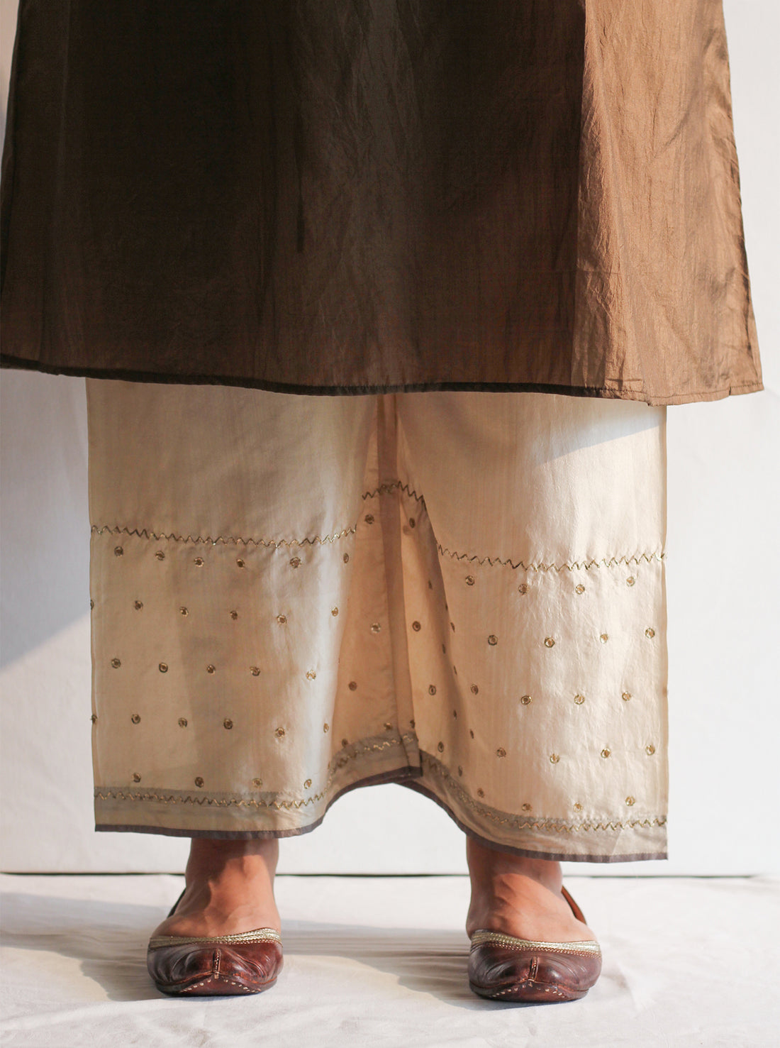 Ivory Embroidered Silk Farshi