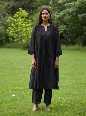 Black Tagai and Mukaish Kurta Set