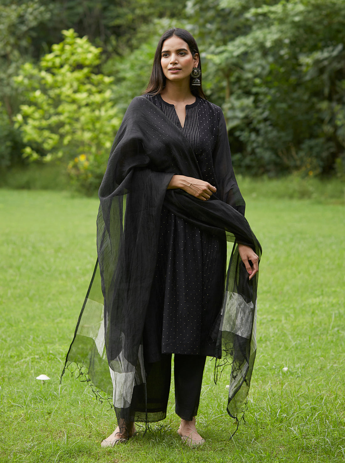 Black Tagai and Mukaish Kurta Set