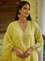Load image into Gallery viewer, Canary Yellow Tissue Embroidered Kurta Set
