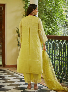 Canary Yellow Tissue Embroidered Kurta Set