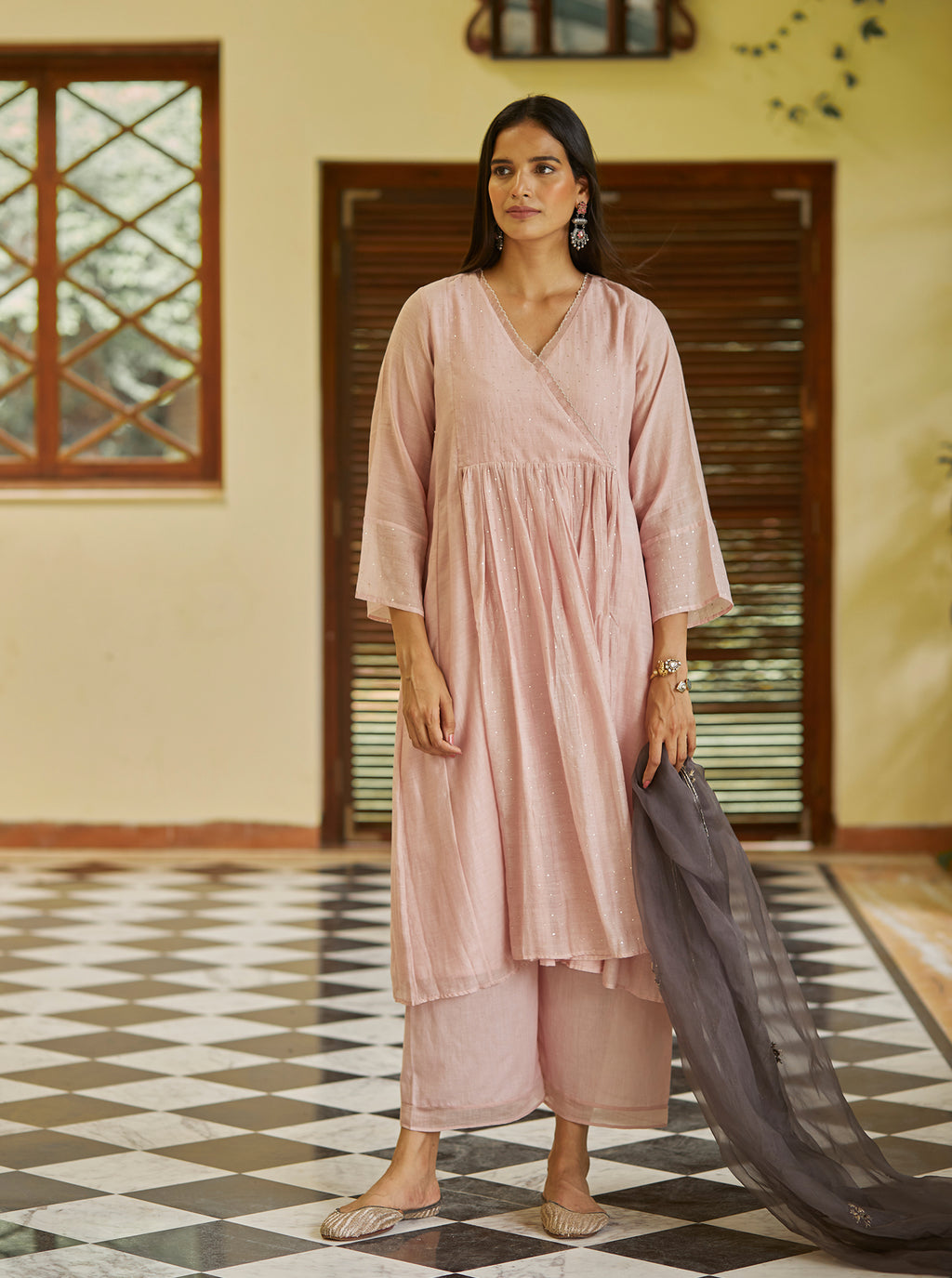 Buy Blush Embroidered Tissue Saree by ANDAAZ BY JYOTI DHAWAN at