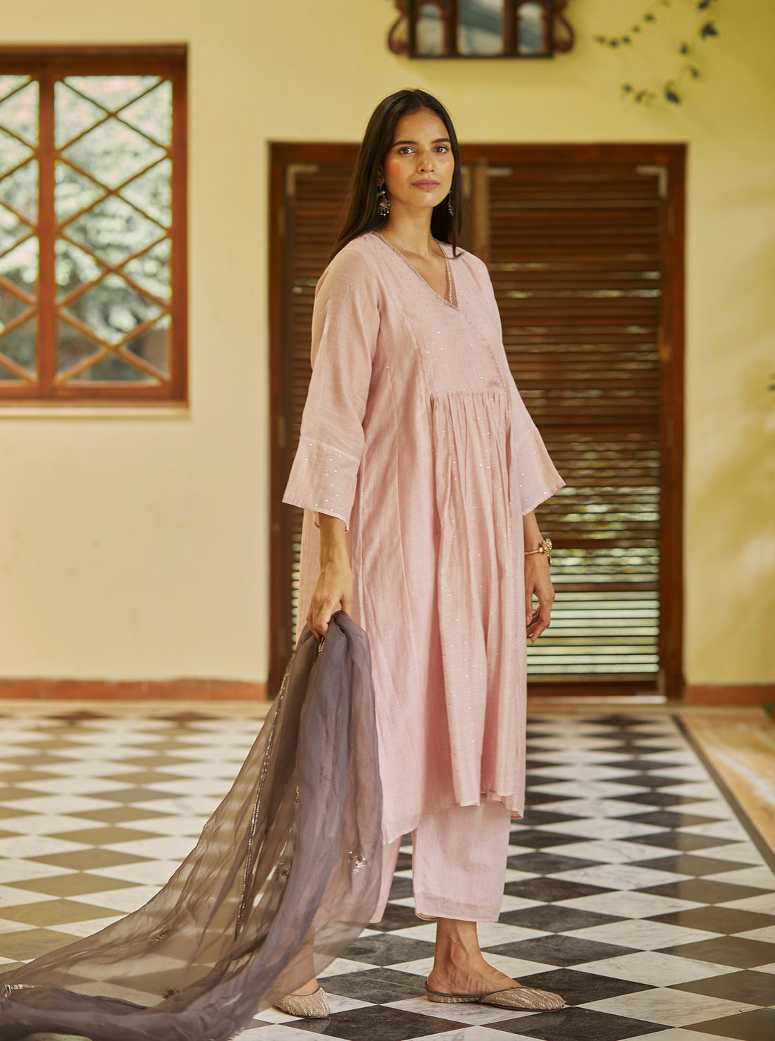 Blush Mukaish Angarkha Kurta Set