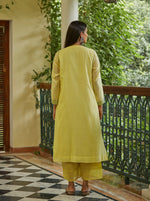 Load image into Gallery viewer, Canary Yellow and Aqua Tissue Embroidered Kurta Set
