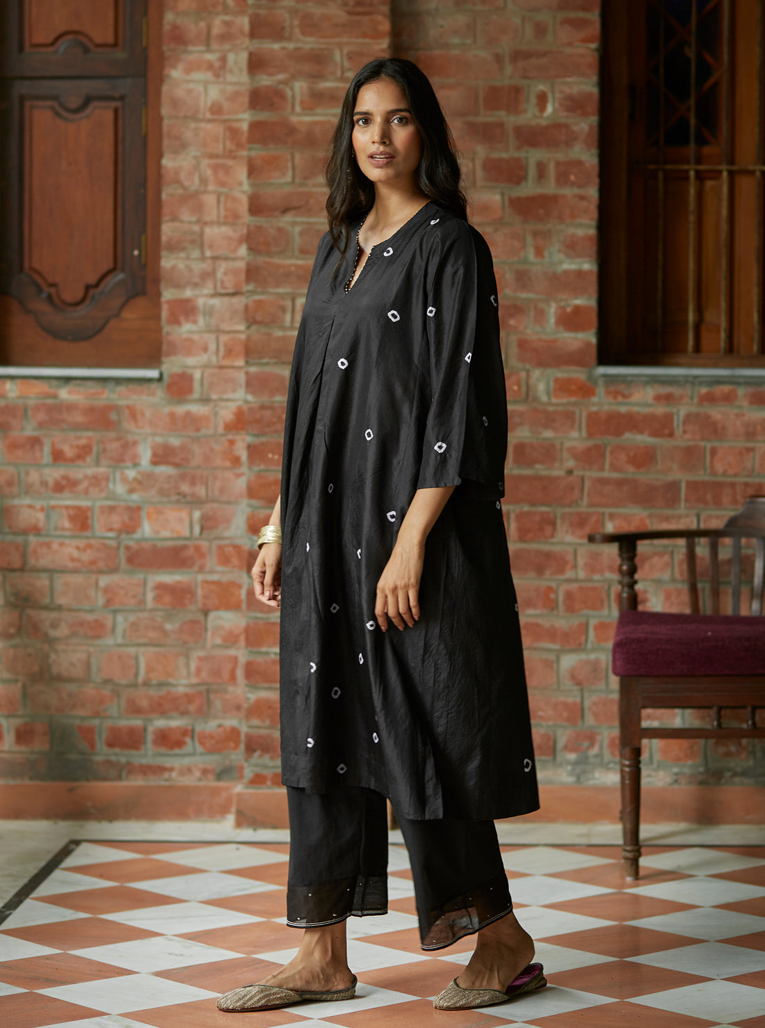 Midnight Black Tie-Dye Silk Kurta Set