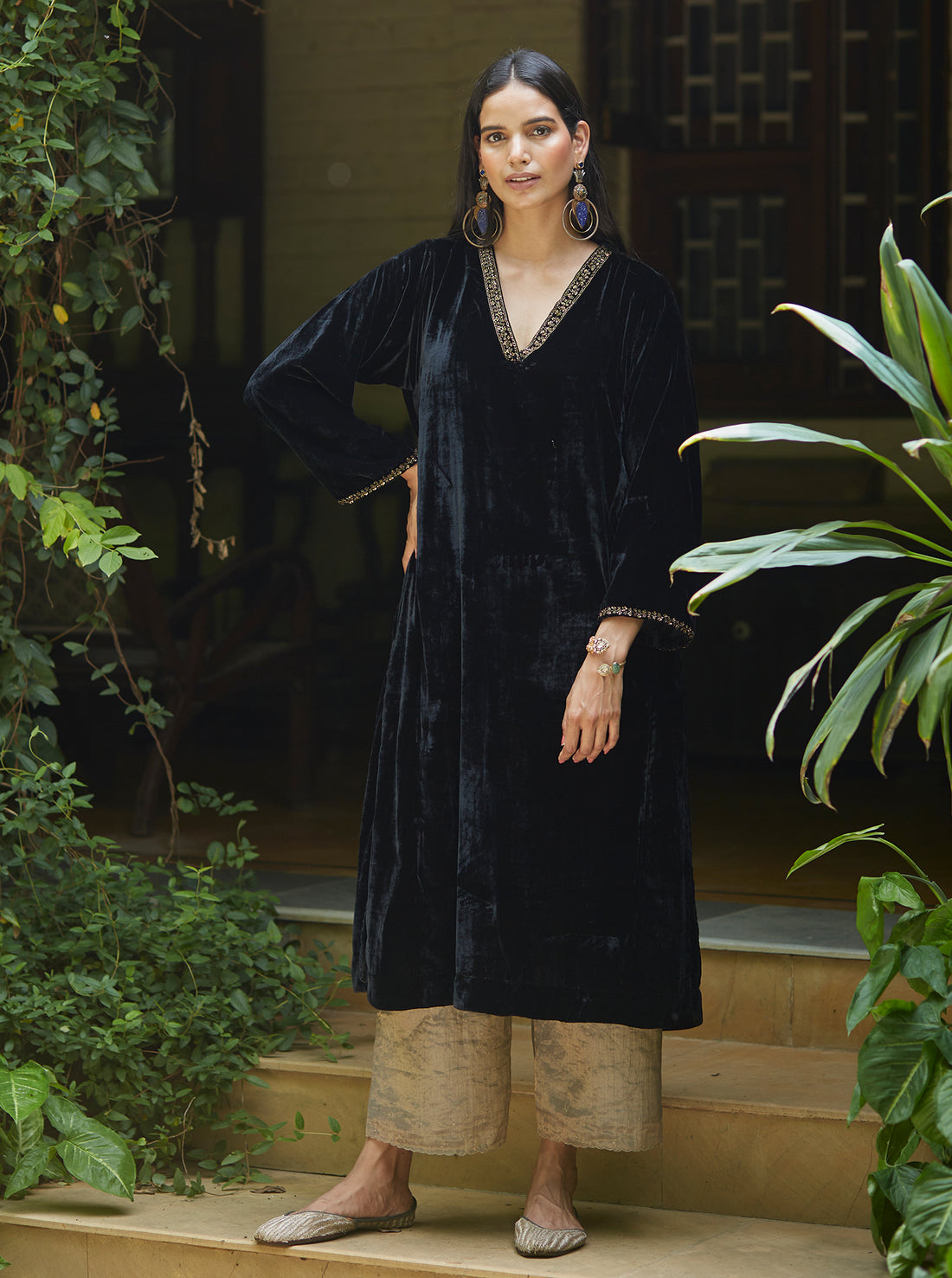 Midnight Black Velvet Kurta Set